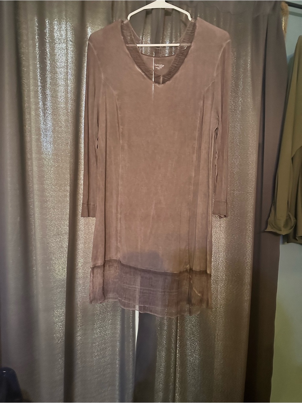 Chadwicks Taupe V-Neck Long Sleeve Tunic Dress